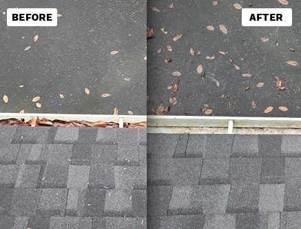 Cleaning leaves out of gutters: before and after photo